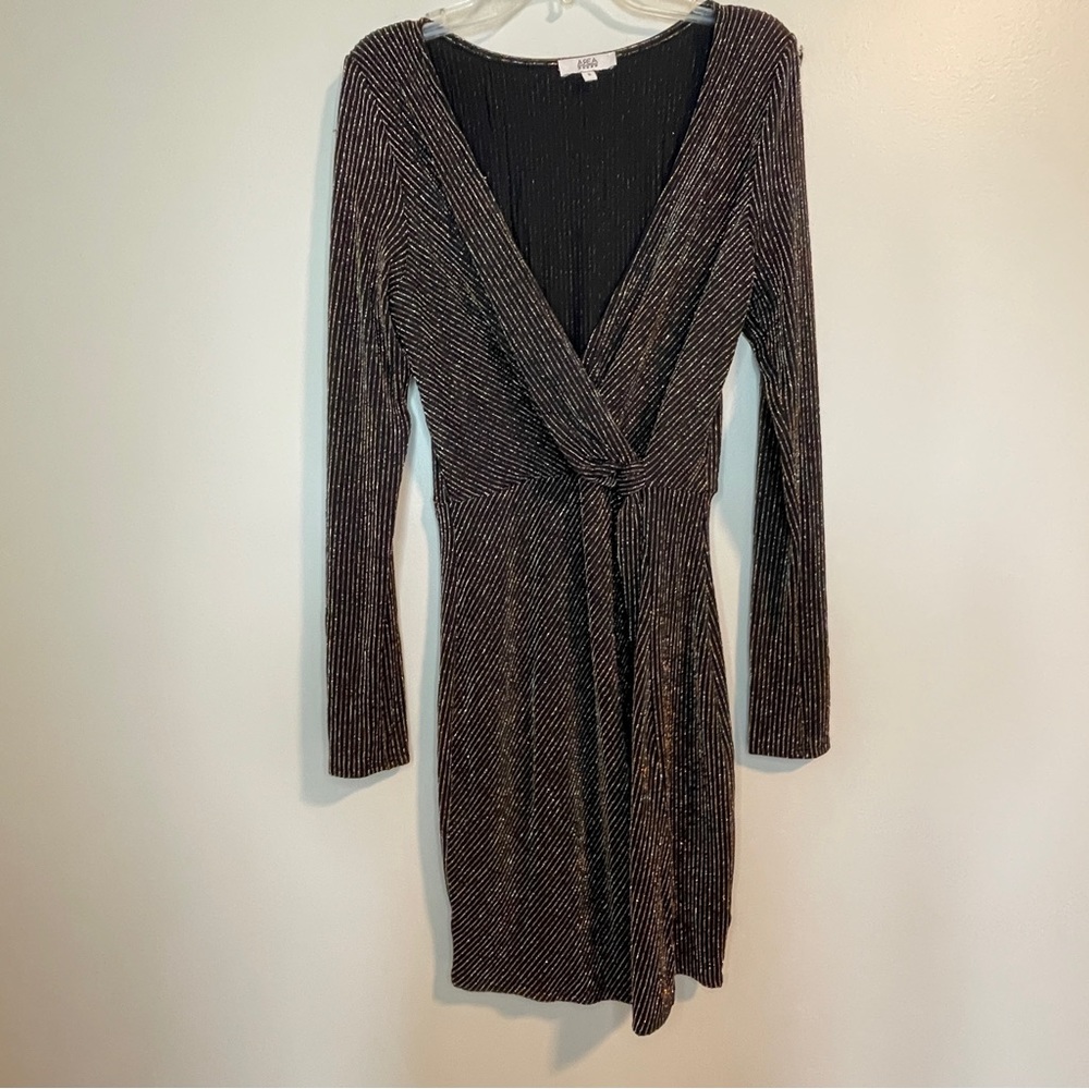 Area Stars Black Metallic Faux wrap dress size S